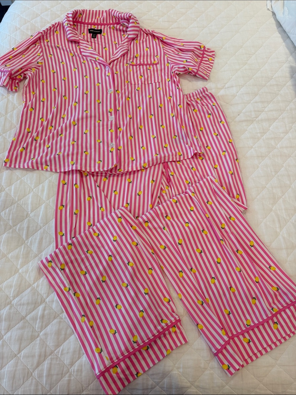 Soft Pink Striped Lemon-Print Pajama Set